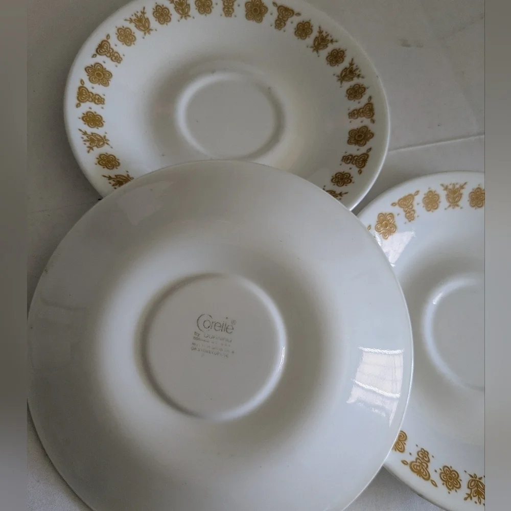 Corelle Butterfly Gold Saucers. 3 Included.